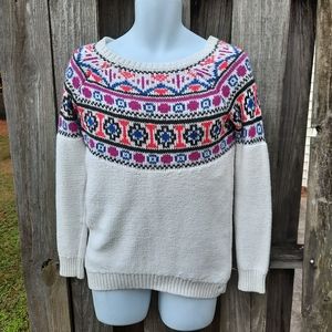 American Eagle Outfitters Fair Isle Ivory Sweater Cotton blend small winter cold